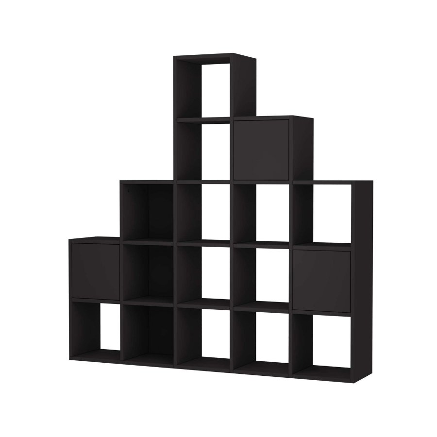 FUNZI LIVING Paleo bokhylle, med 3 drer - svart melamin