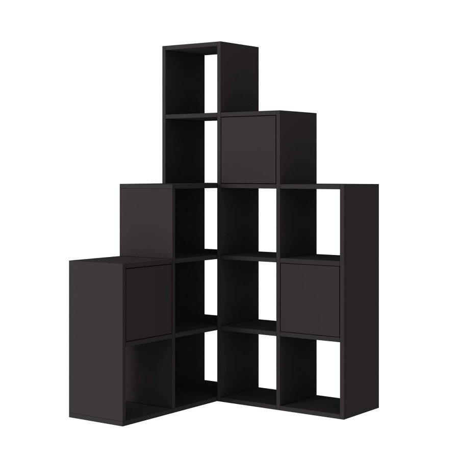 FUNZI LIVING Paleo bokhylle, med 3 drer - svart melamin