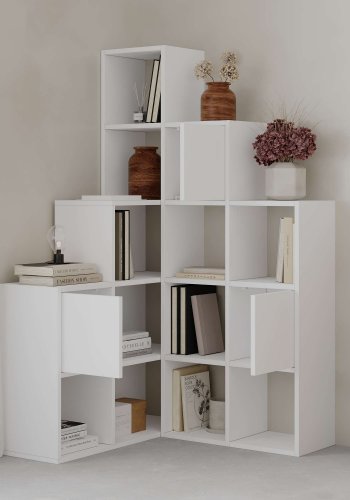 FUNZI LIVING Paleo bokhylle, med 3 drer - hvit melamin