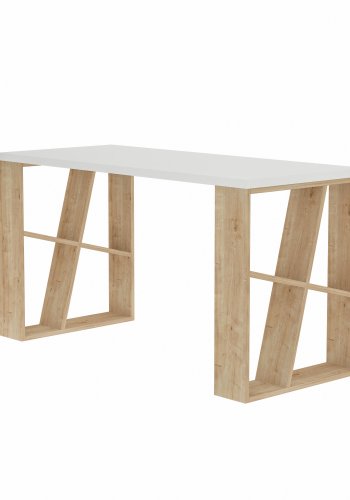 NORDVRK Honning skrivebord, rektangulrt - hvit og eik melamin (140x60)