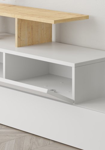 FUNZI LIVING Ramda inngangsoppsett, m. speil, 4 kroker, hyller - hvit og eik melamin