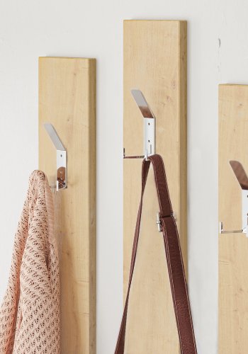 FUNZI LIVING Ramda inngangsoppsett, m. speil, 4 kroker, hyller - hvit og eik melamin