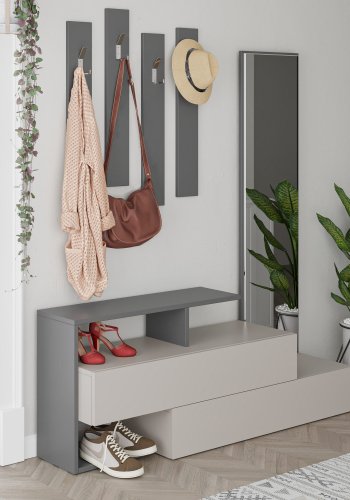 FUNZI LIVING Ramda inngangsoppsett, m. speil, 4 kroker, hyller - lys mokka og antrasittgr melamin