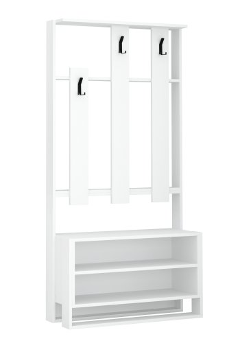FUNZI LIVING Chester entrsett, med 3 kroker og 2 hyller - hvit melamin