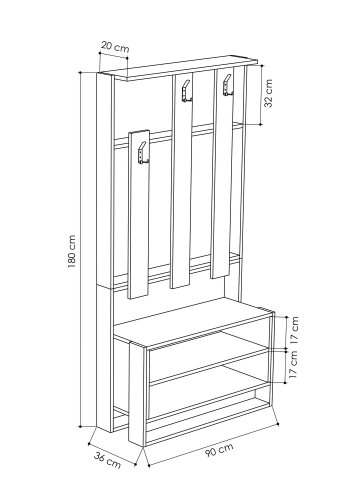 FUNZI LIVING Chester entrsett, med 3 kroker og 2 hyller - hvit melamin