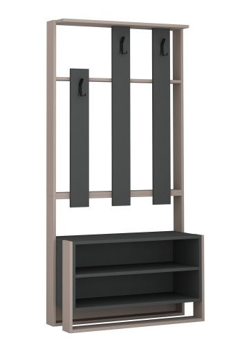 FUNZI LIVING Chester entrsett, med 3 kroker og 2 hyller - lys mokka og antrasittgr melamin