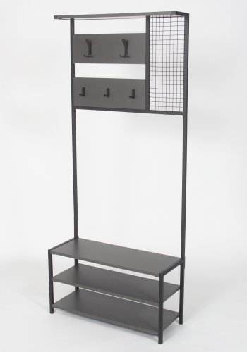 FUNZI LIVING Nomad Portmanto entrsett, med 5 kroker og 3 hyller - antrasittgr melamin og svart metall