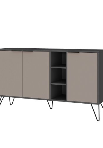 NORDVRK Clara konsollbord, m. 3 drer, 4 hyller - antrasittgr/lys mokka melamin og metall (142x35,6)