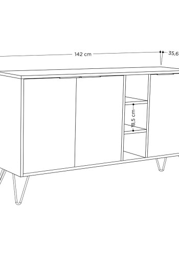 NORDVRK Clara konsollbord, m. 3 drer, 4 hyller - antrasittgr/lys mokka melamin og metall (142x35,6)