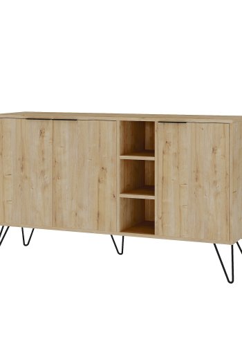 FUNZI LIVING Clara Sideboard mit 3 Türen und 4 Regalen - natürliches Melamin und Metall