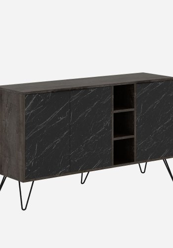 NORDVRK Clara konsollbord, m. 3 drer, 4 hyller - mrkebrun/Bendir melamin (142x35,6)