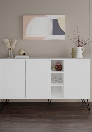 FUNZI LIVING Clara Sideboard, m. 3 Türen und 4 Regalen - weißes Melamin