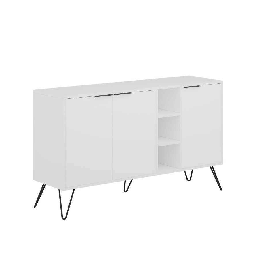 FUNZI LIVING Clara Sideboard, m. 3 Türen und 4 Regalen - weißes Melamin