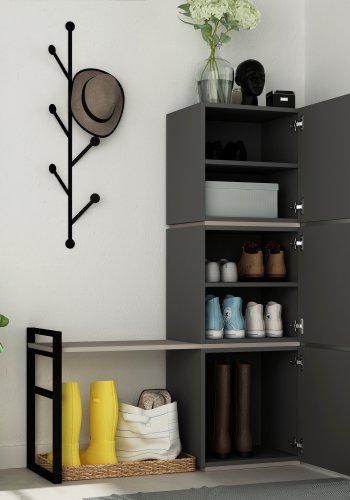 FUNZI LIVING Mello Schuhschrank mit Garderobe und 3 Türen - anthrazitgraues und hellbraunes Melamin