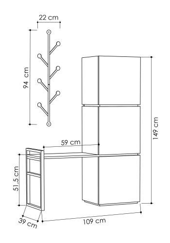 FUNZI LIVING Mello Schuhschrank mit Garderobe und 3 Türen - anthrazitgraues und hellbraunes Melamin