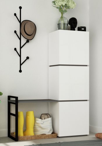 FUNZI LIVING Mello Schuhschrank mit Garderobe und 3 Türen - weißes und anthrazitgraues Melamin