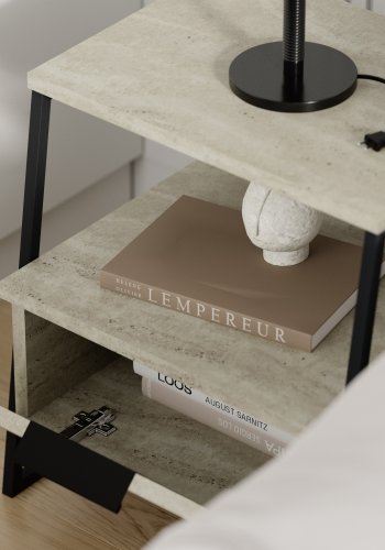 FUNZI LIVING Pal nattbord, m. 1 rom og 1 dr - travertin melamin og svart metall (45x40)