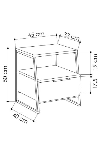 FUNZI LIVING Pal nattbord, m. 1 rom og 1 dr - travertin melamin og svart metall (45x40)