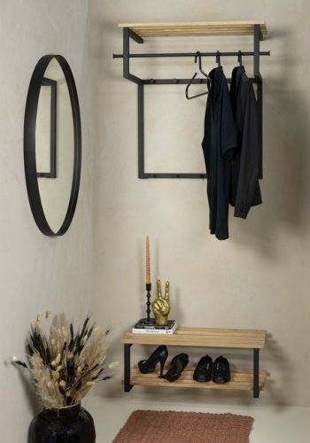 SPINDER DESIGN Rizzoli entropstilling, m. 10 knager, bjlestang og trhylde - sort stl og tr