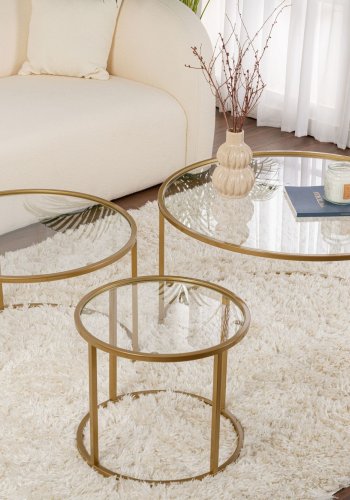 NORDVRK Aurum - 80, 60, 42 - Gull, transparent sofabordsett