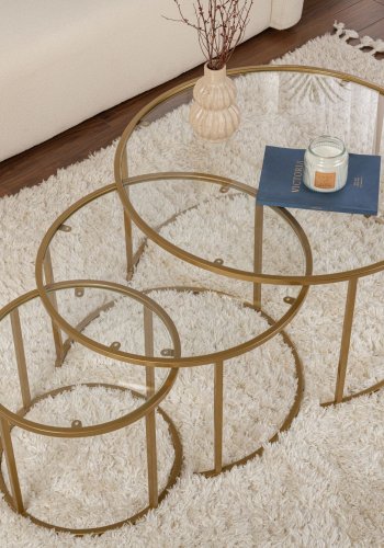 NORDVRK Aurum - 80, 60, 42 - Gull, transparent sofabordsett