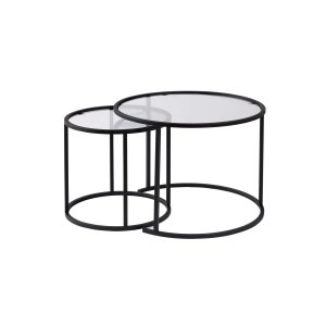 NORDVÄRK Aurum sofabordsst, rund - klar glas og sort metal (60, 42) (St med 2)