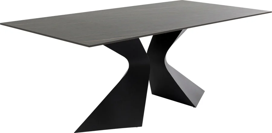 KARE DESIGN Gloria Black Ceramic spisebord, rektangulr - sort mineralmarmor og sort stl (200x100)