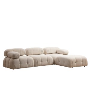 NORDVÄRK Bubble L1-O1-1R-PUF hjrnesofa - creme bouclette polyester og mat sort plast