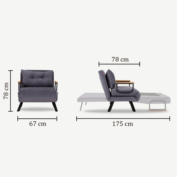 NORDVRK Sando Single sovesofa - gr polyester og metal (175x60)