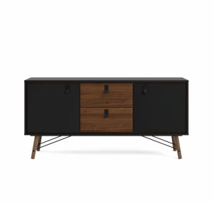 TVILUM Ry Skänk, med 2 Luckor och 2 Ldor - Valnöt / Svart Folie och Trä (150,3 x 40,1 cm)