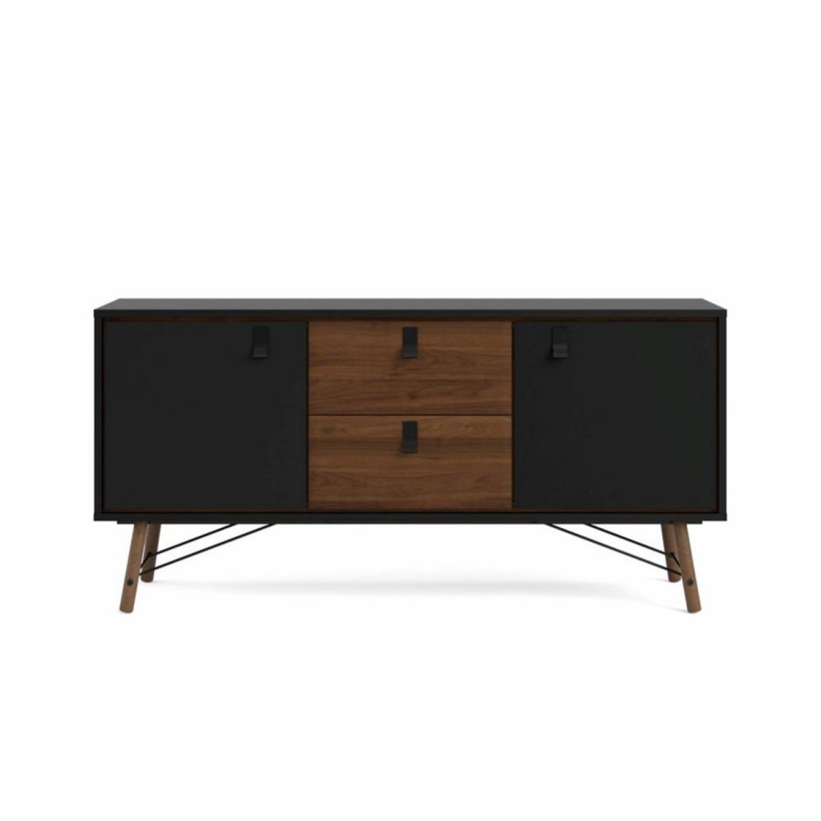 TVILUM Ry skjenk, m. 2 drer og 2 skuffer - valntt/svart folie og tre (150,3x40,1)