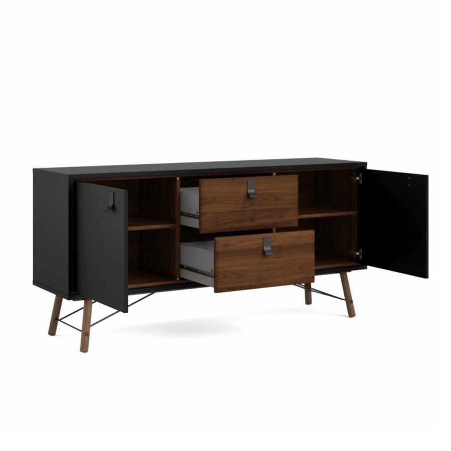 TVILUM Ry skjenk, m. 2 drer og 2 skuffer - valntt/svart folie og tre (150,3x40,1)