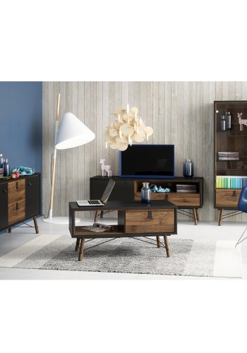 TVILUM Ry skjenk, m. 2 drer og 2 skuffer - valntt/svart folie og tre (150,3x40,1)