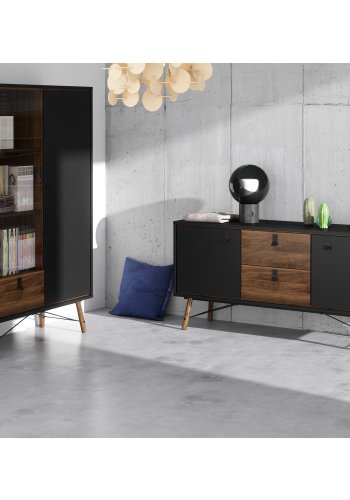 TVILUM Ry skjenk, m. 2 drer og 2 skuffer - valntt/svart folie og tre (150,3x40,1)