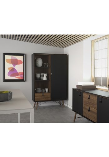 TVILUM Ry skjenk, m. 2 drer og 2 skuffer - valntt/svart folie og tre (150,3x40,1)