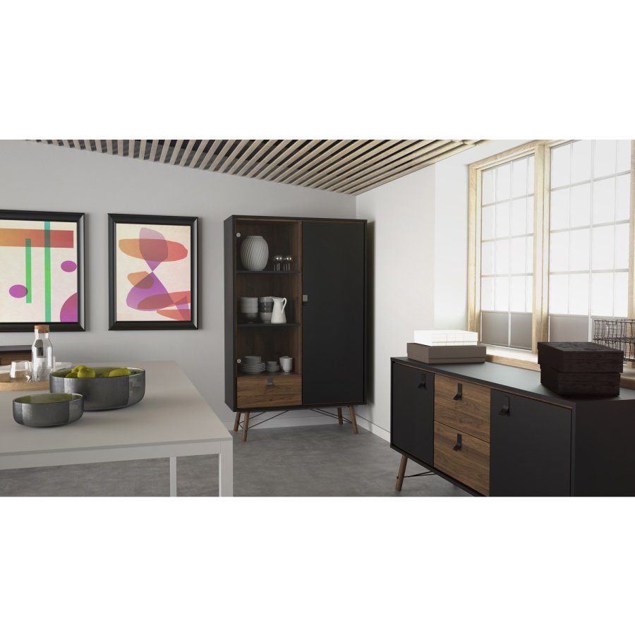 TVILUM Ry skjenk, m. 2 drer og 2 skuffer - valntt/svart folie og tre (150,3x40,1)