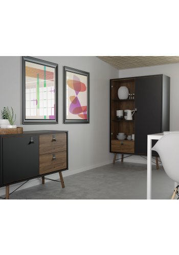 TVILUM Ry skjenk, m. 2 drer og 2 skuffer - valntt/svart folie og tre (150,3x40,1)