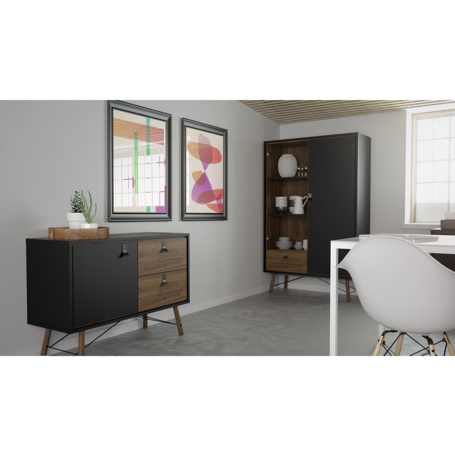 TVILUM Ry skjenk, m. 2 drer og 2 skuffer - valntt/svart folie og tre (150,3x40,1)