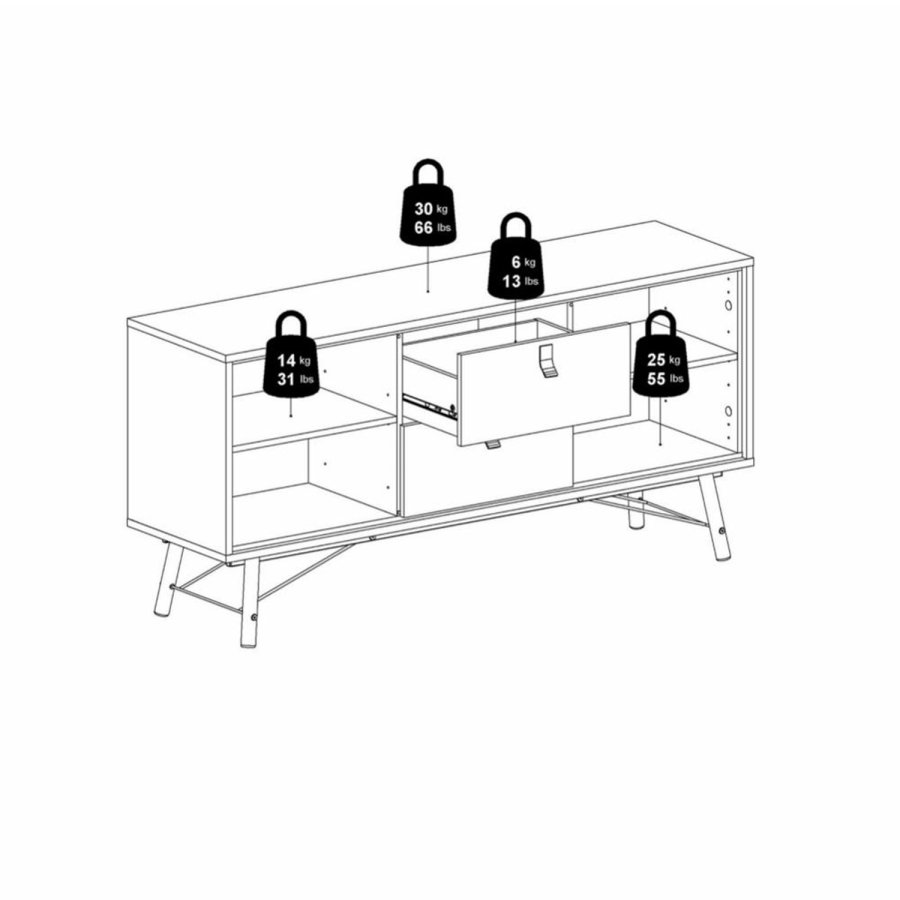 TVILUM Ry skjenk, m. 2 drer og 2 skuffer - valntt/svart folie og tre (150,3x40,1)