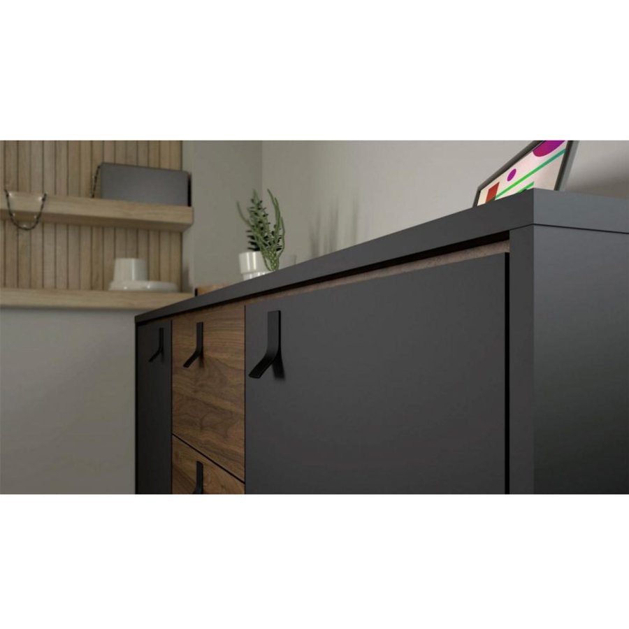 TVILUM Ry skjenk, m. 2 drer og 2 skuffer - valntt/svart folie og tre (150,3x40,1)