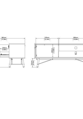 TVILUM Ry TV-Tisch, mit 1 Tür und 1 Schublade – Walnuss/Schwarzfolie und Holz (150,3 x 40,1)
