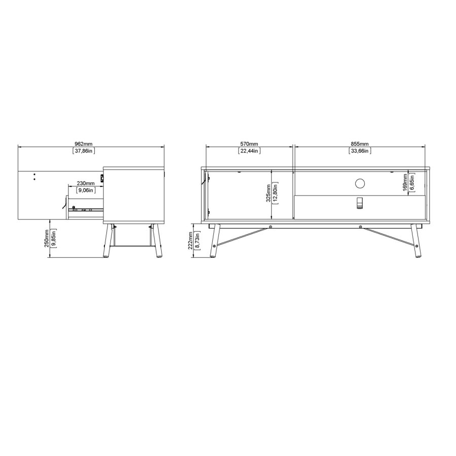 TVILUM Ry TV-Tisch, mit 1 Tür und 1 Schublade – Walnuss/Schwarzfolie und Holz (150,3 x 40,1)