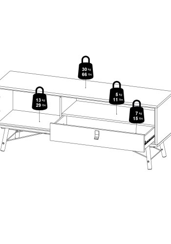 TVILUM Ry TV-Tisch, mit 1 Tür und 1 Schublade – Walnuss/Schwarzfolie und Holz (150,3 x 40,1)
