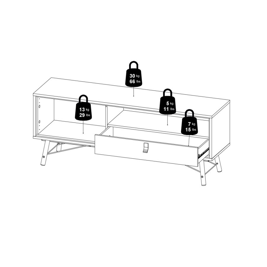 TVILUM Ry TV-Tisch, mit 1 Tür und 1 Schublade – Walnuss/Schwarzfolie und Holz (150,3 x 40,1)