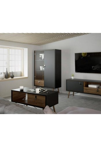 TVILUM Ry TV-Tisch, mit 1 T�r und 1 Schublade � Walnuss/Schwarzfolie und Holz (150,3 x 40,1)