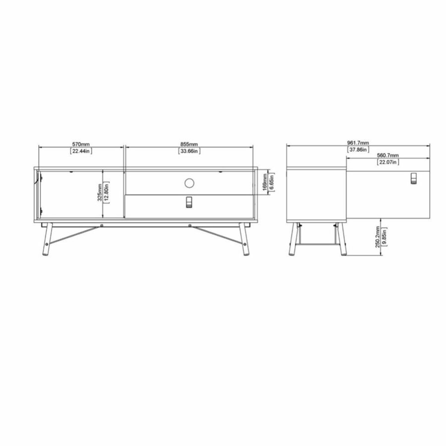 TVILUM Ry TV-Tisch, mit 1 Tür und 1 Schublade – Walnuss/Schwarzfolie und Holz (150,3 x 40,1)