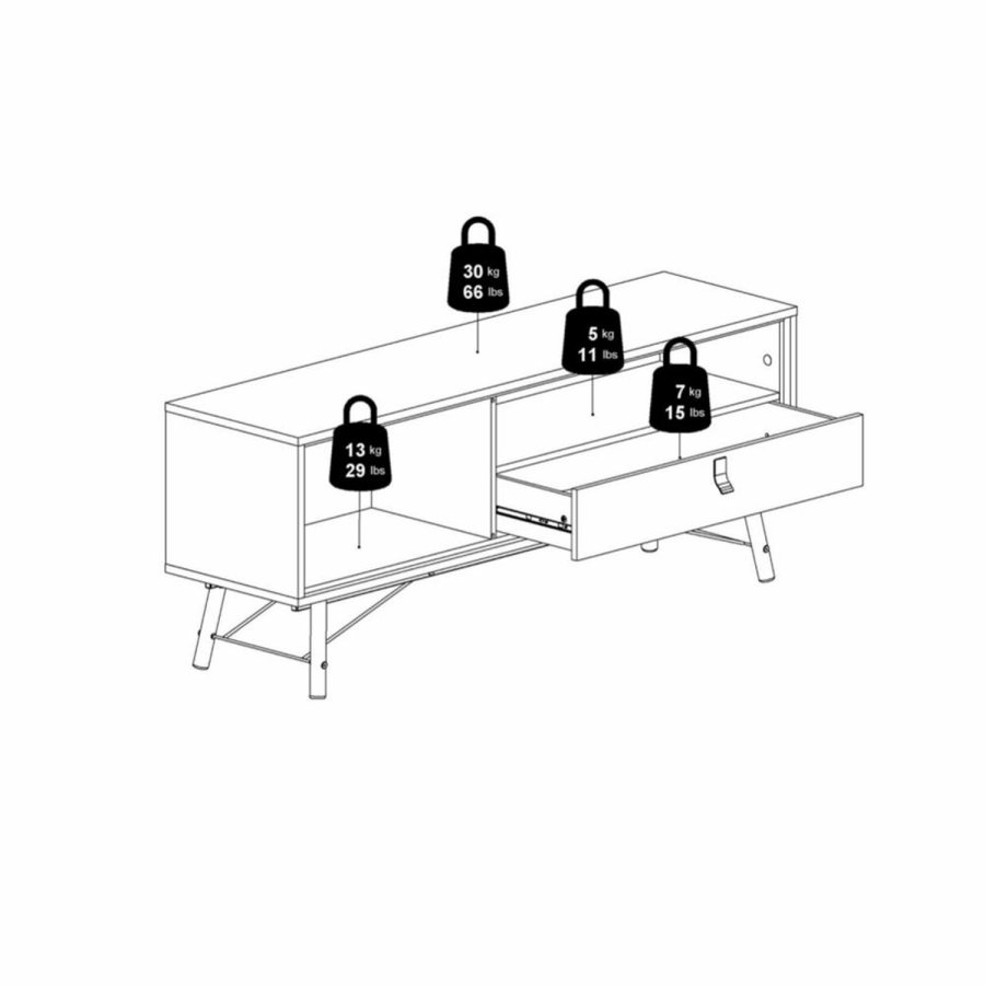 TVILUM Ry TV-Tisch, mit 1 Tür und 1 Schublade – Walnuss/Schwarzfolie und Holz (150,3 x 40,1)