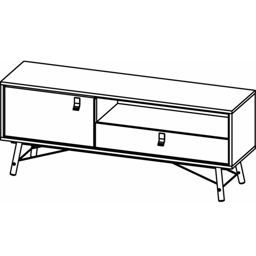 TVILUM Ry TV-Tisch, mit 1 Tür und 1 Schublade – Walnuss/Schwarzfolie und Holz (150,3 x 40,1)