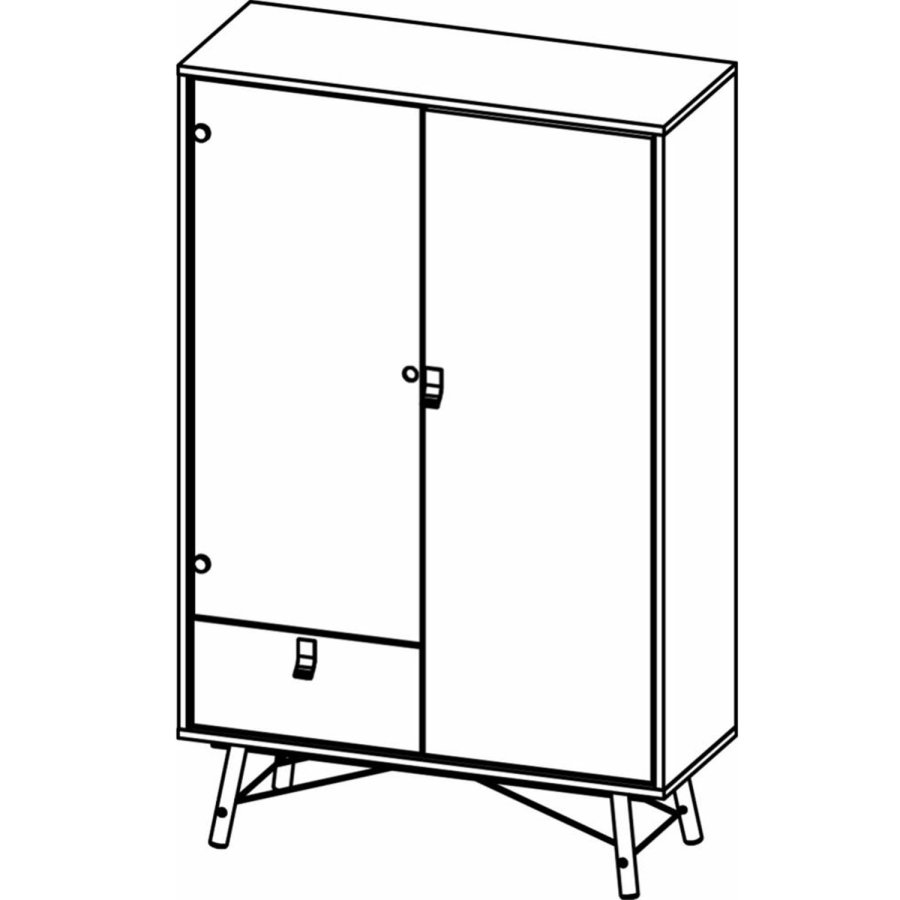 TVILUM Ry vitrineskap, m. 2 drer og 1 skuff - glass, valntt/sort folie og tre