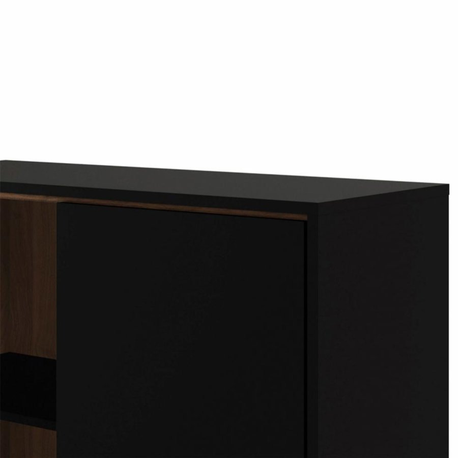 TVILUM Ry vitrineskap, m. 2 drer og 1 skuff - glass, valntt/sort folie og tre